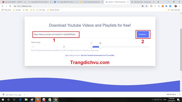 Copy link video cần tải vào ô  rồi bấm Download 