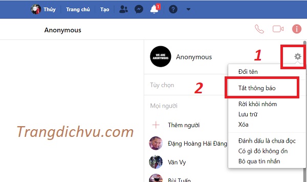 Cách tắt thông báo chat nhóm bằng PC/máy tính bàn trên Facebook Messenger