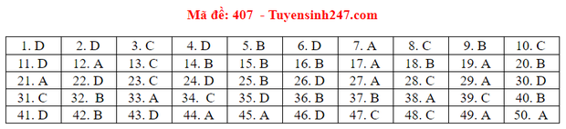 Đáp án môn Anh thi THPT Quốc Gia 2020 mã đề 407