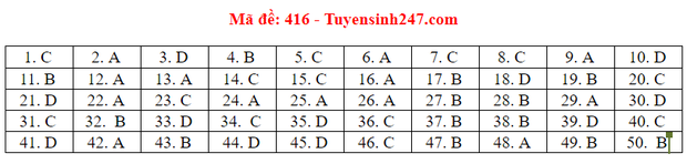 Đáp án môn Anh thi THPT Quốc Gia 2020 mã đề 416