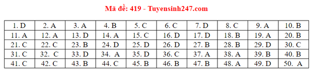 Đáp án môn Anh thi THPT Quốc Gia 2020 mã đề 419