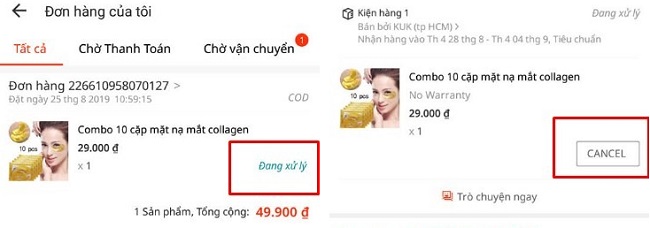 cac buoc xem lai don hang da mua tren lazada