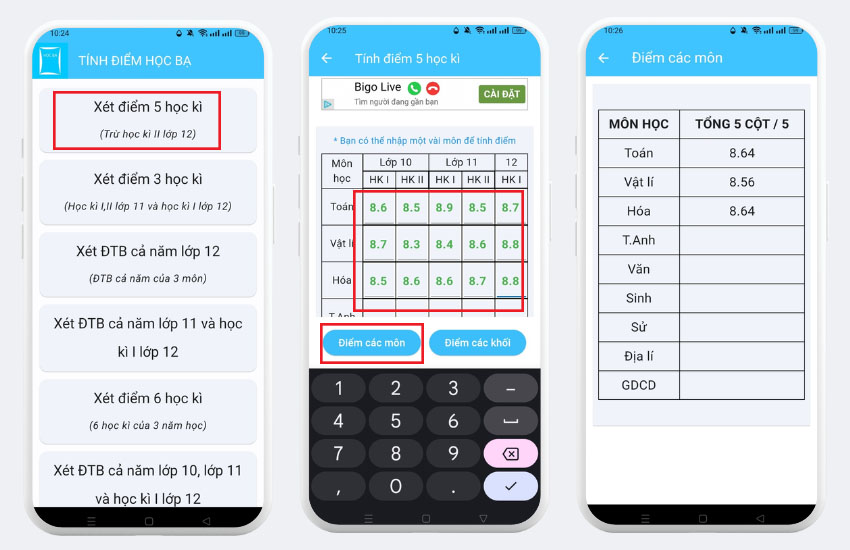 App tinh diem hoc ba 5 hoc ky