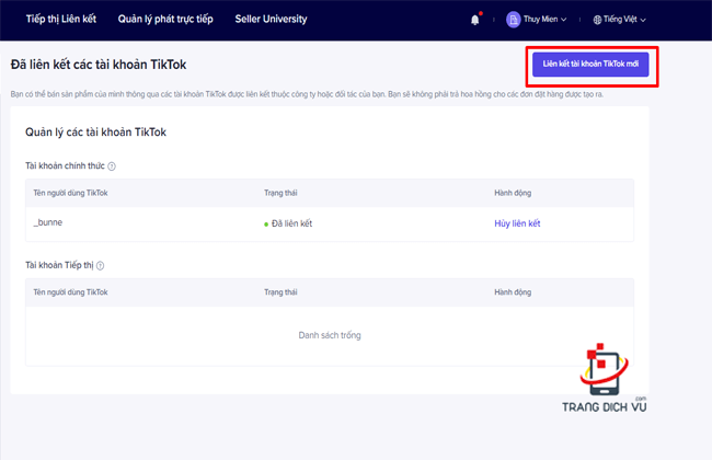 lien ket tai khoan tiktok với tiktok shop