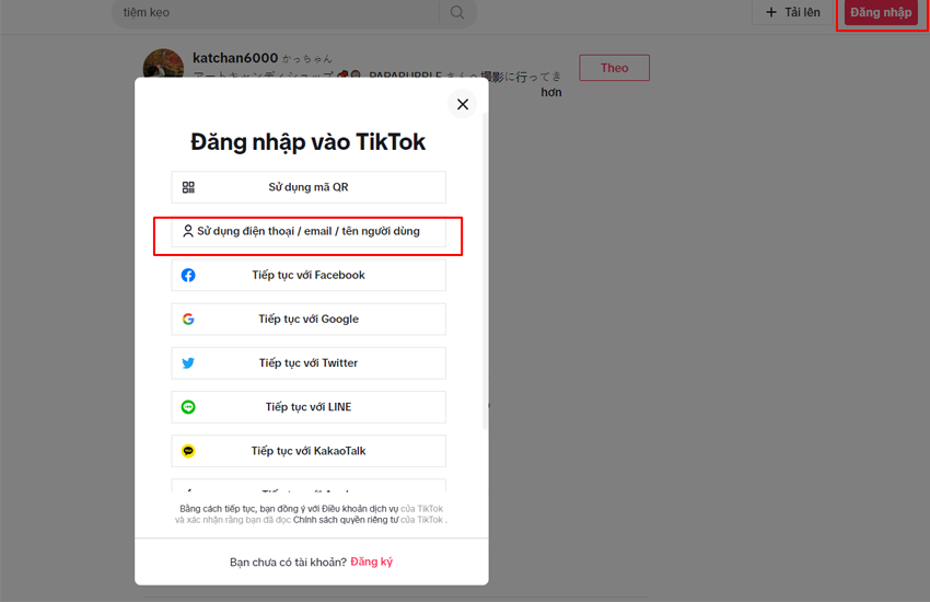 huong dan cach dang nhap tiktok bang id