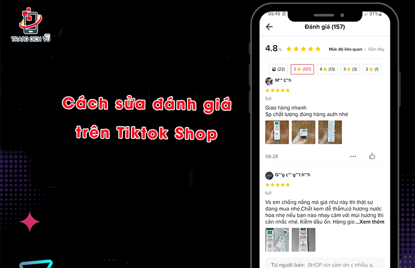 cach sua danh gia tren tiktok shop