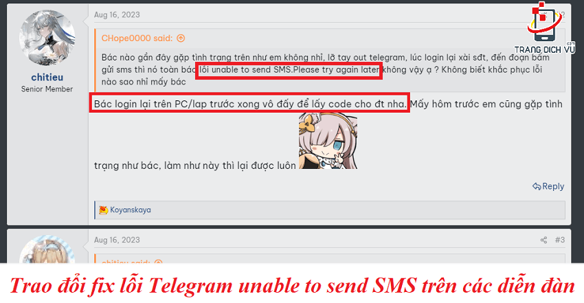 fix loi Telegram unable to send SMS